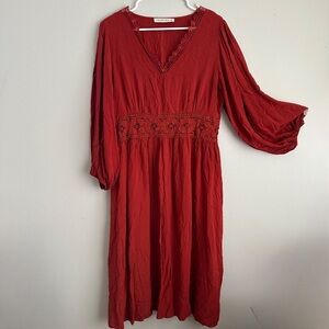 1x midi dress bloom 3/4 sleeve lace sienna terracotta rusttydustty women’s 1xl